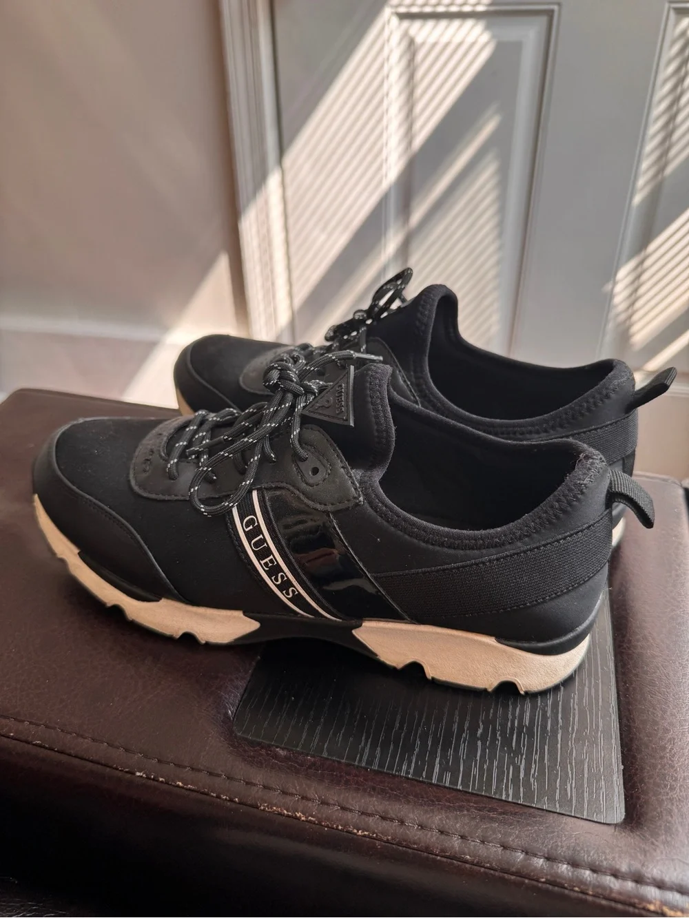 Guess Men's Black Lace-Up Chunky Sneakers with White Accent